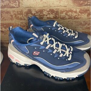 Skechers D'Lites Air Cooled Sneaker Navy-Gray-Pink Women’s Sz 10
